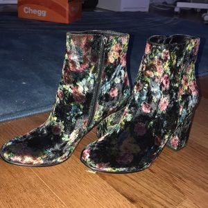 Floral Velvet Ankle Boots